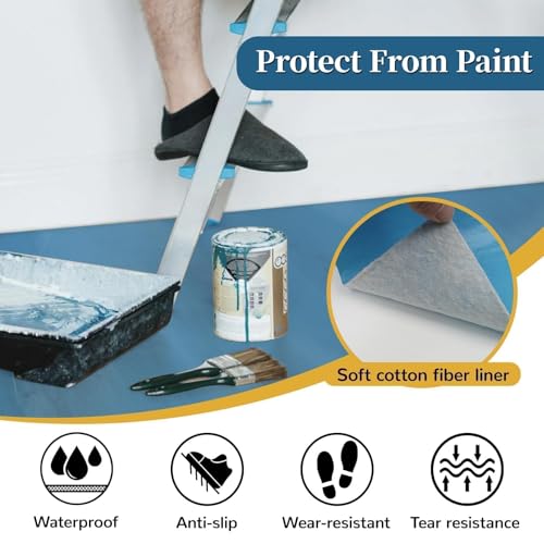 40" x 168' Temporary Floor Protection, 560 sqft Coverage, Easily Applied, Shields Hardwood, Tile & Hard Surfaces, Ideal for Renovation, Painting & Construction Projects, Blue.