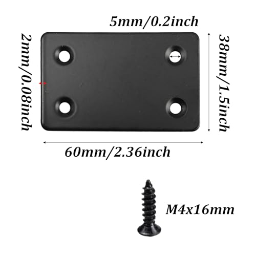 12PCS Black Stainless Steel Flat Mending Plates, 2.36" x 1.5" Straight Bracket Brace, Heavy Duty Metal Fixing Joining Plate for Furniture, Wood, Shelves, Fence - size: 2.36" x 1.5"