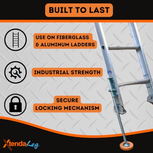 Xtenda-Leg® Ladder Leveler - Rubber Feet, Perfect for Extension Ladders, Stabilizer Attachments for Safe Use - Stable Platform for Uneven Ground - Easy Installation - OSHA Approved - 1 Pair