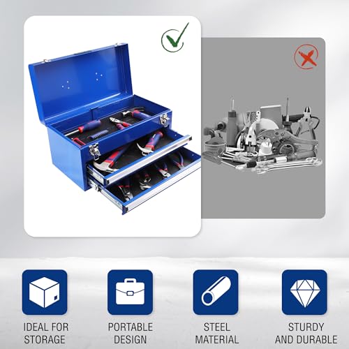 WORKPRO Tool Box with Drawers, 18 Inch with 2 Drawers and 1 Top Storage, Portable Toolbox with Metal Latch and Liner for Garage, Office and Home Storage, 100 LBS Load Capacity (Totally)
