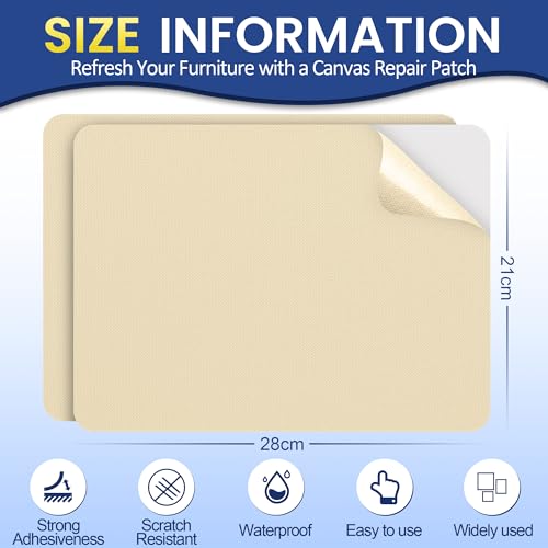 Self-Adhesive Canvas Repair Tape, 8.3" x 11" Waterproof Canvas Repair Patch, Fabric Patch Repairs Kit for Furniture, Tents, Sunbrellas, Boat Covers Awnings, Couches, Clothes, Bags Beige-Yellow - color: Beige-Yellow, size: 8.3" x 11"