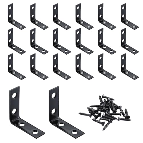 HOME MASTER HARDWARE L Bracket Corner Brace Sets, 1-1/2 " Right Angle Bracket, Metal L Brackets for Shelves Wood Furniture Frame with Screws 20 Pack,Black - size: 1-1/2 " Black-20pack
