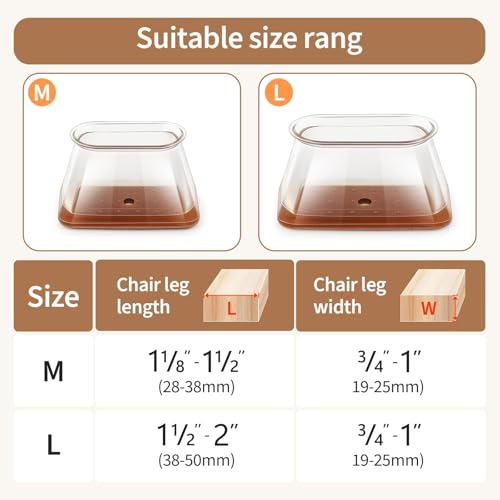 32Pcs Rectangle Chair Leg Floor Protectors for Hardwood Floor, Silicone Clear Felt Furniture Pads, No-Noise & Non-Slip Leg Caps, Kitchen Chair Rubber Mat Floor Protector(Fit: L 1.12"-1.5", W 0.75"-1") - size: Medium