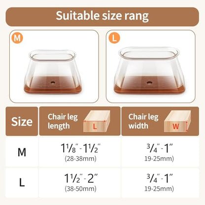 32Pcs Rectangle Chair Leg Floor Protectors for Hardwood Floor, Silicone Clear Felt Furniture Pads, No-Noise & Non-Slip Leg Caps, Kitchen Chair Rubber Mat Floor Protector(Fit: L 1.5"-2", W 0.75"-1") - size: Large