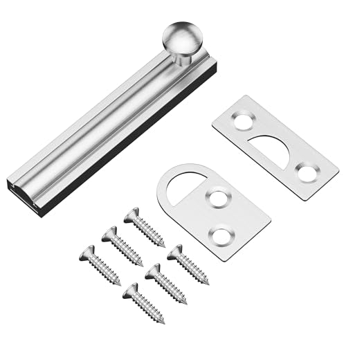 3 Inch Solid Brass Surface Bolt, Heavy Duty Concealed Slide Surface Door Bolt, Slide Bolt Latch French Door Lock with Screws for Windows Cabinet Wooden Fence Yard, Brushed Silver, 1 Pack - color: Brushed Silver-1 Pack, size: 3 Inch