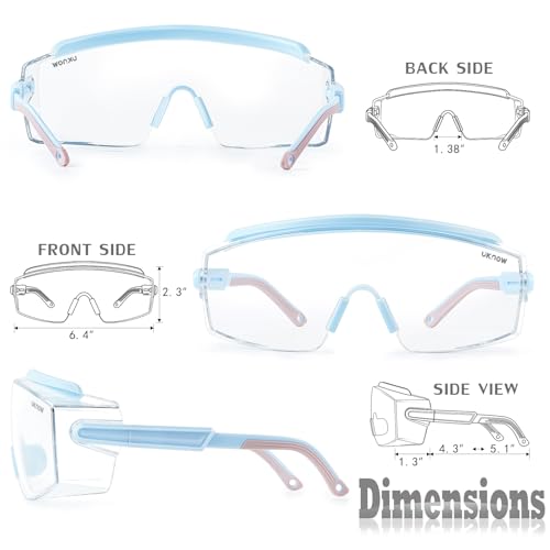 UKNOW Safety Goggles Over Glasses, Anti Fog Safety Glasses with Clear Wraparound Lens, ANSI Z87.1 Protective Eyewear - color: Sky Blush