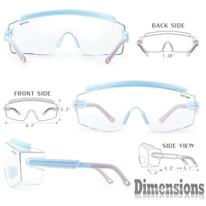 UKNOW Safety Goggles Over Glasses, Anti Fog Safety Glasses with Clear Wraparound Lens, ANSI Z87.1 Protective Eyewear - color: Sky Blush