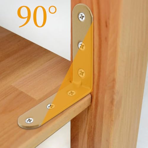 Wealrit 8 pcs Gold L Shape Brackets,Right Angle Corner Brace with Screws,L Shape Corner Brackets,Right Angle Bracket,2.28 Inch Length - size: 2.28"