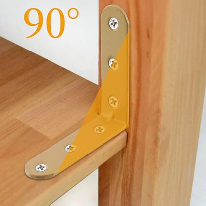 Wealrit 8 pcs Gold L Shape Brackets,Right Angle Corner Brace with Screws,L Shape Corner Brackets,Right Angle Bracket,2.28 Inch Length - size: 2.28"