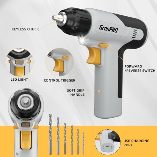 GRENPRO Tool Set Drill Set, 188PCS Tool Kit for Home with Cordless Drill Power, Hand Tool Kit for Women, Basic Household Auto Car Repair Tool Box for Men, Portable Plastic Storage Box Tools Sets - style: Yellow Power Drill Set 188PC