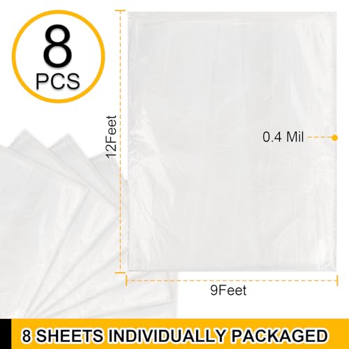 8 Pack Plastic Drop Cloth, 9x12 Ft Plastic Sheeting for Painting, Dust-Proof Tear-Resistant Painters Plastics Tarp Cloth for Furniture Floor Sofa Protector Cover Durable & Thick