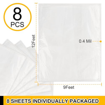 8 Pack Plastic Drop Cloth, 9x12 Ft Plastic Sheeting for Painting, Dust-Proof Tear-Resistant Painters Plastics Tarp Cloth for Furniture Floor Sofa Protector Cover Durable & Thick