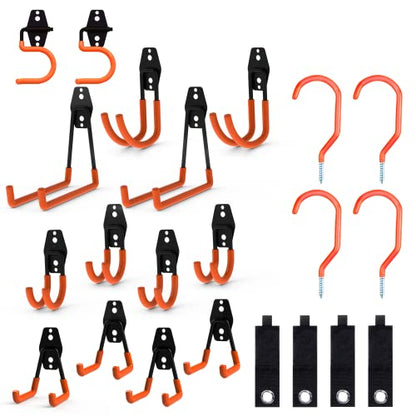 Garage Hooks 22 Pack Heavy Duty Garage Storage Hooks Steel Tool Hangers for Garage Wall Mount Utility Hooks and Hangers with Anti-Slip Coating for Tools Organizer Ladders Bikes Bulky Items - size: Garage Hooks 22Pack