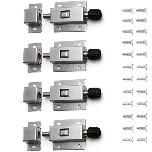 Small Size Spring Loaded Latch Pin - Door Security Slide Latch Lock - Metal Lock Barrel Bolt Spring Loaded Latch - Stainless Steel Heavy Duty Gate Latcher Door Latch with 24 Screws (Silver-4 Pack) - color: 4 Pack