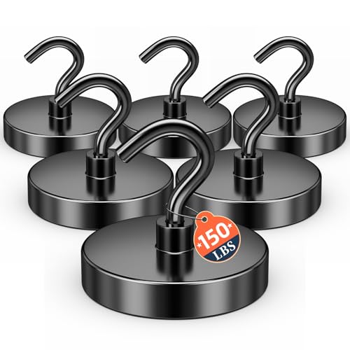 FINDMAG Black Magnetic Hooks for Classroom, 150lbs Magnetic Hooks for Cruise Cabins, Refrigerator, Whiteboard Magnets for Beach Vacation Essentials, Cubicle Accessories, Kitchen Accessories, 6 Pack - color: Black, size: 6Pack 150LBS+