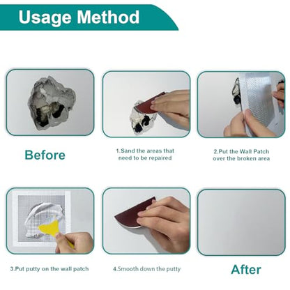 WYIRONG 10 Pack Drywall Repair Kit for Large Holes, 4/6/8 Inch Dry Wall Patch Kits for Erase a Small Nail Hole, Plaster Wall Patching Self Adhesive Aluminum Mesh with Scraper and Sandpaper - style: 10 Pack Drywall Patch Kit