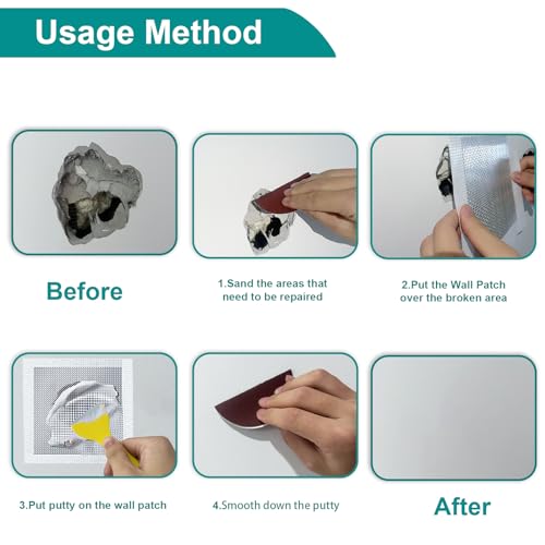 WYIRONG 19 Pack Drywall Repair Kit for Large Holes, 2/4/6/8 Inch Dry Wall Patch Kits for Erase a Small Nail Hole, Plaster Wall Patching Self Adhesive Aluminum Mesh with Scraper and Sandpaper - style: 19 Pack Drywall Patch Kit