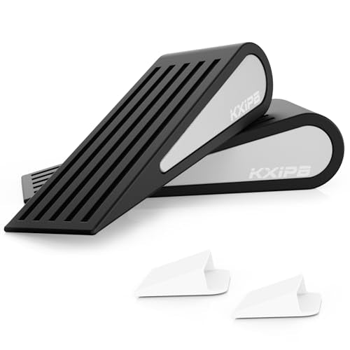 2 Pack Rubber Door Stopper Wedge - Black Non-Slip Soft TPR High-Elastic & Zinc Alloy Metal Material Door Stops for Bottom of Heavy Duty Door Wall Protector for Home & School with Self Adhesive Holder - color: Black