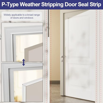 Weather Stripping Door Seal Strip, 196'' Foam Weatherstripping Window Sealer Winter, Soundproofing Self Adhesive Window Insulation Door Draft Stopper Gap Filler for Front Frame - size: 196 Inch