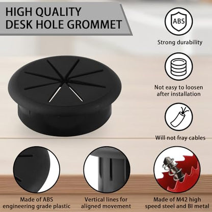 2 Inch(50mm) Desk Grommet,12 Pieces Wire Grommet, Desk Hole Cover for Cables with Hole Saw,Plastic Cable Cord Wire Hole Cover for Desk, Table,Cabinet,Countertop and Other Furniture(Black) - size: 2IN/50mm Black-M