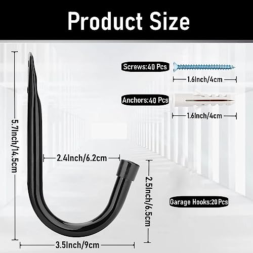 Garage Hook, 20Pcs Wall Mount Utility Hooks, 3.5Inch Heavy Duty Storage J Hanger