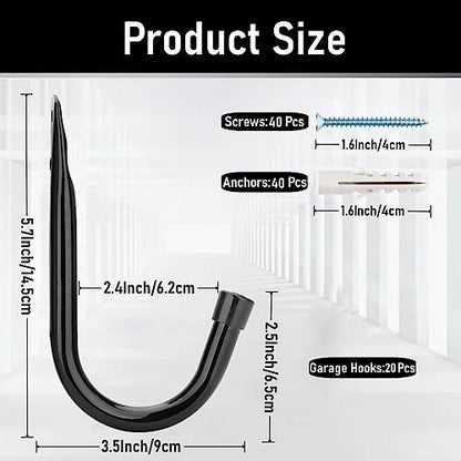 Garage Hook, 20Pcs Wall Mount Utility Hooks, 3.5Inch Heavy Duty Storage J Hanger