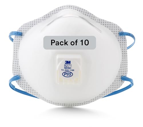 3M 50051138542851 Particulate Respirator, 8271, P95, 10/Dispenser, Standard, Light Blue (Pack of 10)