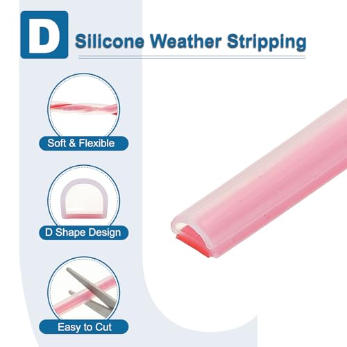 PATIKIL Silicone Weather Stripping Door Seal, 9.8 ft D Shape Weather Stripping Self Adhesive Door Seal Strip for Door Frame, Window Sealing, Large Gap, 5/16" Wx5/128 Tx5/32 H, Clear/Red - size: 9.8 ft Long, 5/16"Wx5/128"Tx5/32"H