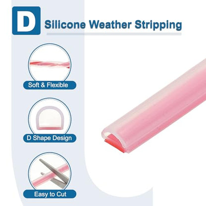 PATIKIL Silicone Weather Stripping Door Seal, 19.7 ft D Shape Weather Stripping Self Adhesive Door Seal Strip for Door Frame, Window Sealing, Large Gap, 5/16" Wx5/128 Tx5/32 H, Clear/Red - size: 19.7 ft Long, 5/16"Wx5/128"Tx5/32"H