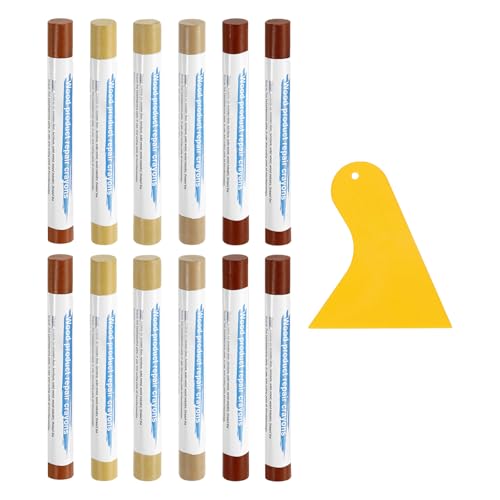 uxcell 12Pcs Wood Filler Sticks, Furniture Scratch Repair Wax Crayons Furniture Touch Up Markers Wood Repair Wax Kit with Spatula for Furniture, 12 Colors Earth & Light Series - color: Earth Light Series