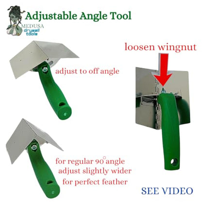MEDUSA S.S. Drywall Taping Tool Set with Blades, Pan with Grip, Adjustable and reversible S.S. Angle Tool