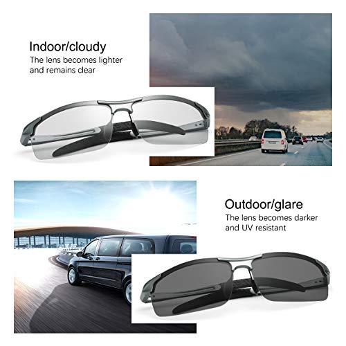 YIMI Men Photochromic Polarized Sports Sunglasses Cycling Fishing Driving Glasses UV Protection Eyeglasses Anti Glare Eyewear - color: 8177 Gun Color