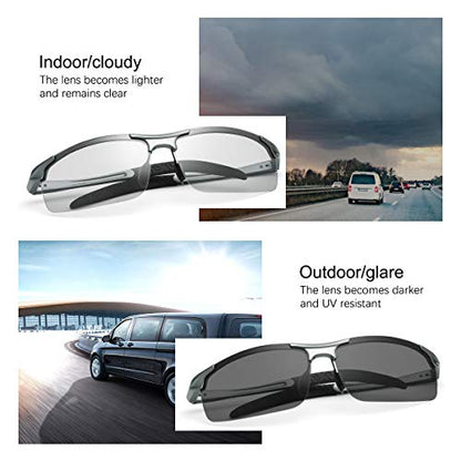 YIMI Men Photochromic Polarized Sports Sunglasses Cycling Fishing Driving Glasses UV Protection Eyeglasses Anti Glare Eyewear - color: 8177 Gun Color