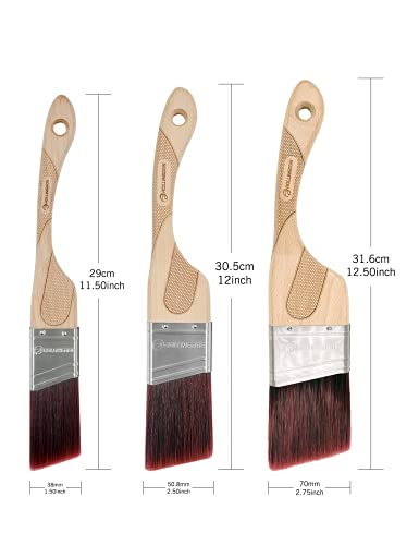 ROLLINGDOG Angled Paint Brush - Trim Brush with Ergonomic Wood Handle for Wall, Furniture, Cutting in Painting,3PC(1.5",2",2.5") - color: Medium Bristles（pack of 3）