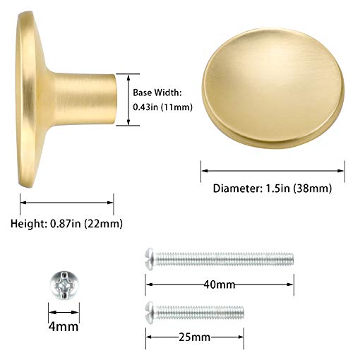 Goldenwarm 10 Pack Gold Cabinet Knobs Kitchen Hardware Round Drawer Knob for Brushed Brass Cabinets Handles Closet Door Pulls Zinc Alloy - color: Brushed Gold