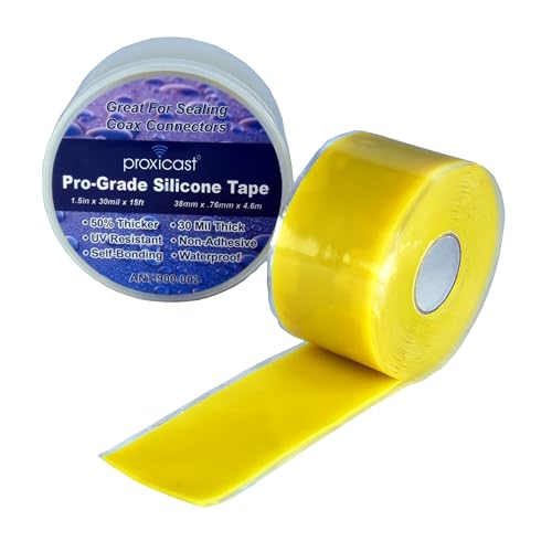 Proxicast Pro-Grade Extra Strong 30mil Weatherproof Self-Fusing Silicone Rubber Sealing Tape For Outdoor Antenna Coax & Electrical Cables, Hose/Pipe Leaks & Emergency Repairs (1.5" x15' roll) - Yellow - color: Yellow