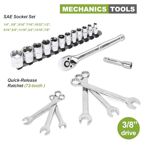 FASTPRO 236-Piece Home Repairing Tool Set, Mechanics Hand Tool Kit with 12-Inch Wide Mouth Open Storage Bag, Household Tool Set for DIY, Home Maintenance, Green - color: Green