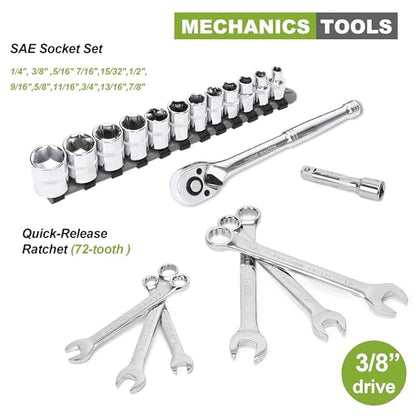 FASTPRO 236-Piece Home Repairing Tool Set, Mechanics Hand Tool Kit with 12-Inch Wide Mouth Open Storage Bag, Household Tool Set for DIY, Home Maintenance, Green - color: Green