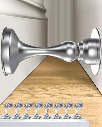Crosize Magnetic Door Stoppers 8 Pack, Stainless Steel Door Stops for Wall and Floor Mounting, Door Holder Keep Door Open, No Drilling Door Stop with 3D Adhesive Tapes, Silver - color: Silver, size: 8 Pack