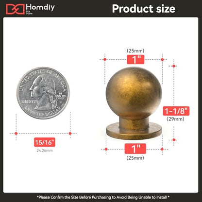 homdiy 30 Pack Antique Cabinet Knobs, Round Retro Brass Drawer Dresser Handles Ball Metal Kitchen Hardware for Cupboard, 1 Inch - color: Antique Brass, size: 1 in(25mm)