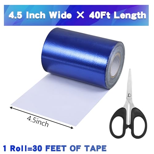 4.5Inch × 40FT RV Awning Repair Tape with Scissors, Outdoor Heavy Duty Repair Tape for Tarp, Tent, Boat Cover, Canvas, Sail Tape, Waterproof, UVproof and Heat-resistant Tear Repair Pctch Kit (1, Blue) - color: Blue
