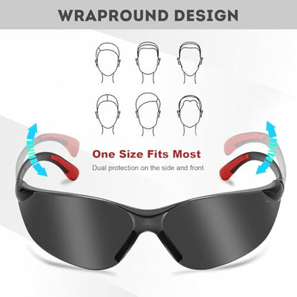ProtectX Safety Glasses for Men & Women, Safety Sunglasses with Anti-Fog Scratch Resistant Lenses, Non-Slip Grips, ANSI Z87.1 - color: Olympus Red Tip Smoke 3 Pk