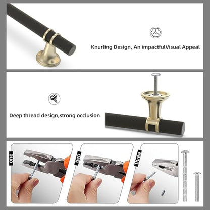 10 Pack 3-3/4 Inch Cabinet Pulls knurled Matte Black and Brushed Gold Kitchen Cabinet Handles Aluminum and Zinc Alloy Drawer Pulls Solid Cabinet Hardware - color: Black and Brushed Gold Knurled, size: 3-3/4'' Hole Center(96mm)