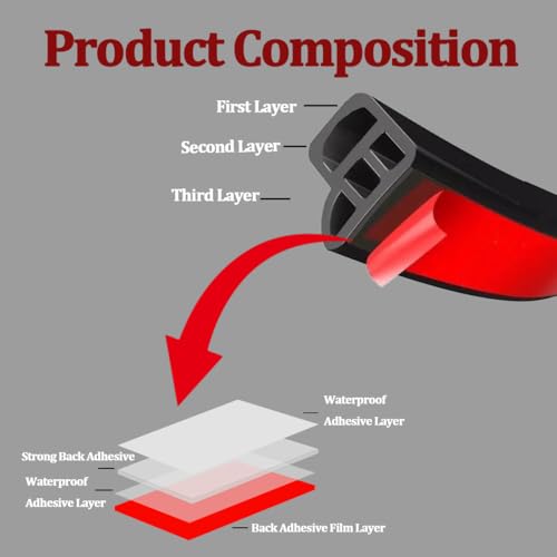 Car Door Seal Strip, 52.4FT Rubber Double Layer Soundproof Vehicle Window Weather Stripping, 4-Holes Noise Insulation Auto Seal Weatherstrip Edge Protector Trim, Universal for Vehicle - color: 4 Holes/52.4FT