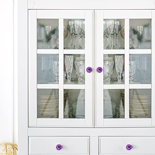 Ravinte 5 Pack Purple Crystal Knobs for Dresser Drawers - 30 mm Glass Cabinet Diamond Shaped Knobs with Silver Base - color: Purple