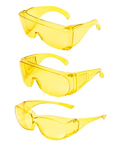 Calabria 3000 Fitover Safety Glasses with Uni-Lens – [Yellow - 3 Pack] Wrap Around Eye Protection | Anti-Fog Scratch Resistant | Protective Eyewear - color: Yellow 3-pack
