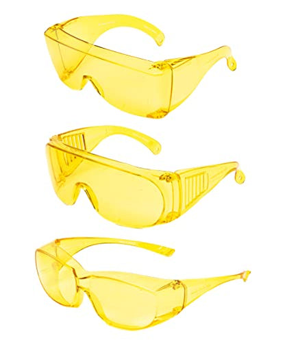 Calabria 3000 Fitover Safety Glasses with Uni-Lens – [Yellow - 3 Pack] Wrap Around Eye Protection | Anti-Fog Scratch Resistant | Protective Eyewear - color: Yellow 3-pack