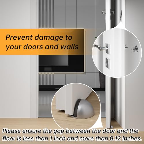 4 Pack Door Stoppers, 3M Adhesive Door Stopper, Stainless Steel Half Dome Floor Door Stop, Brushed Nickel Door Stops, No Drill Door Stopper for Office, Bedroom,Bath Shower Room (Non-magnetic)
