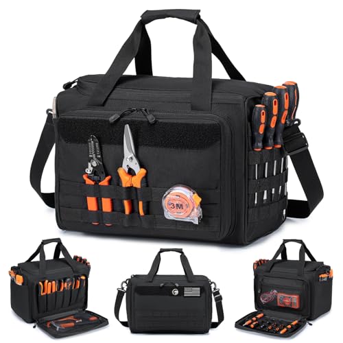 KSIBNW Tool Bag 14-Inch, Heavy Duty Tool Organizer Tote for Men, Tactical Hand Bag, Storage Organizer Pouch for Electrician, Repairman, Carpenters, Mechanics, Plumbers, Handyman, Black - color: Black