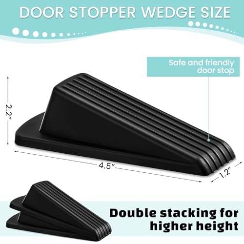Frienda 60 Pcs Door Stoppers Bulk Rubber Stop Height up to 1.2 Inches Wedge Stopper for Heavy Duty Door Bottom Carpet Tile Concrete Wooden Floor (Black)